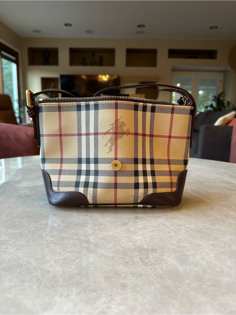 Burberry Beige Check Crossbody with Dark Brown Trim and Matching Wallet - Picture 4 of 9